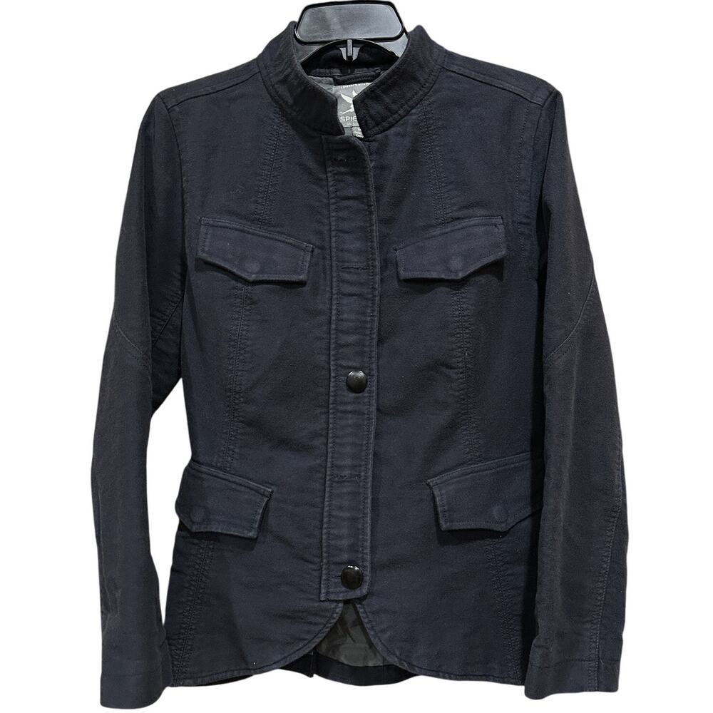 Women's Black Military-Style Jacket - Casual Button Front